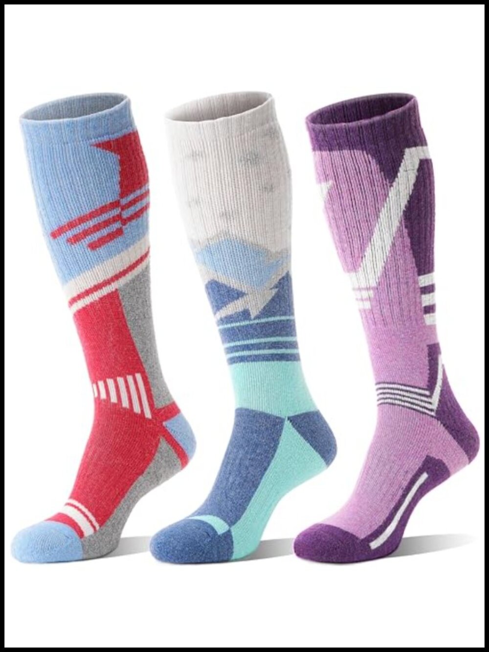Merino Wool Ski Socks Knee High Thermal Warm Snowboarding 3 Pairs